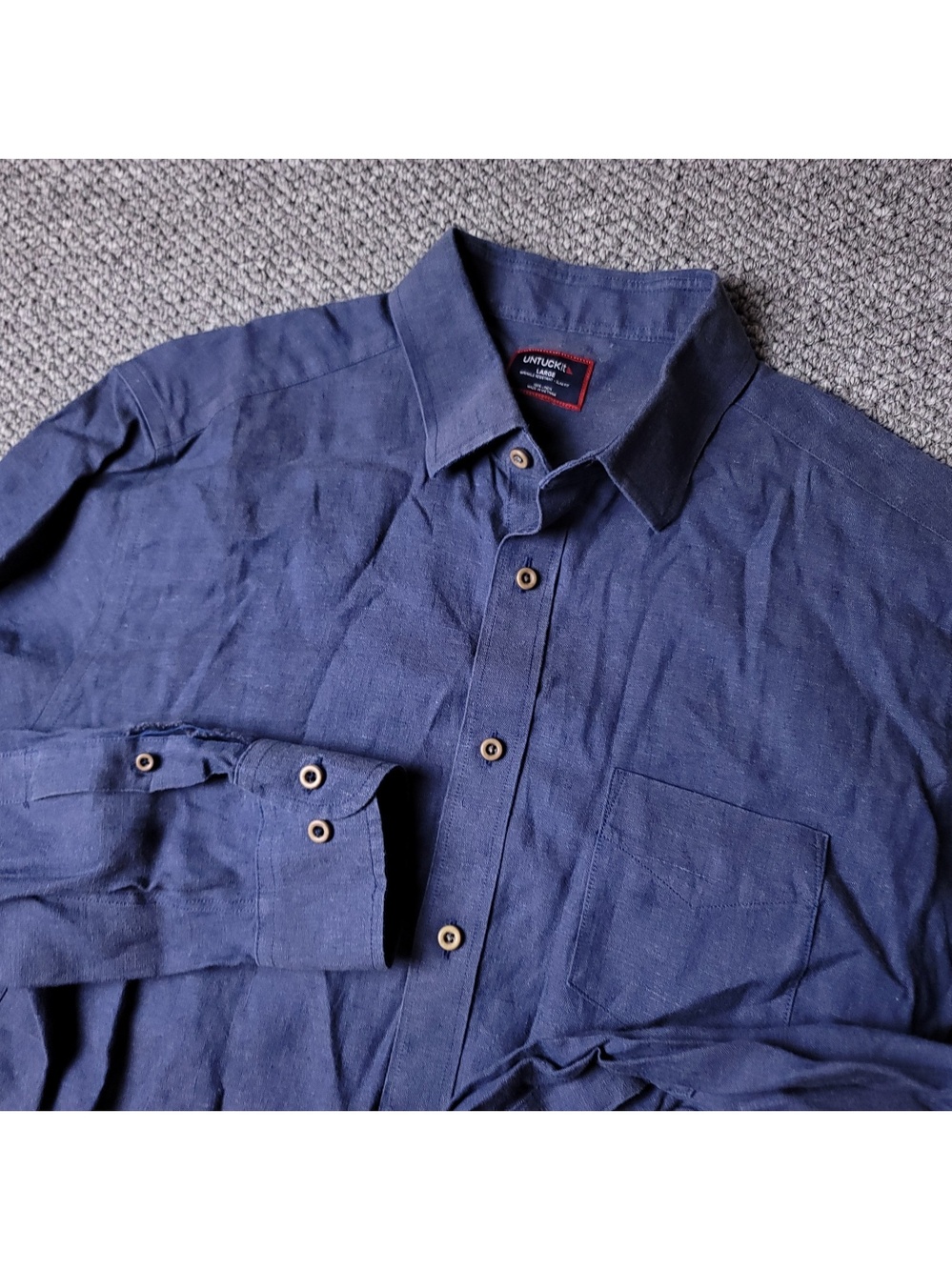UNTUCKit Linen Shirt Mens L Large Slim Blue Button Long Sleeve